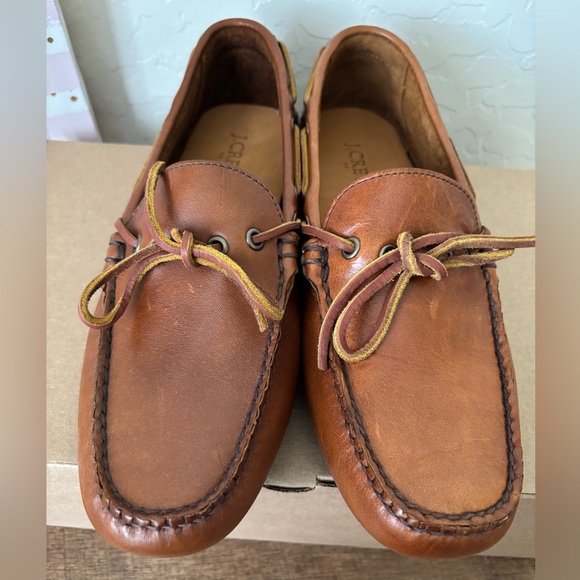 J. Crew Men's Lace Up Driving Moccasin Brown Leather Loafers - Picture 2 of 9